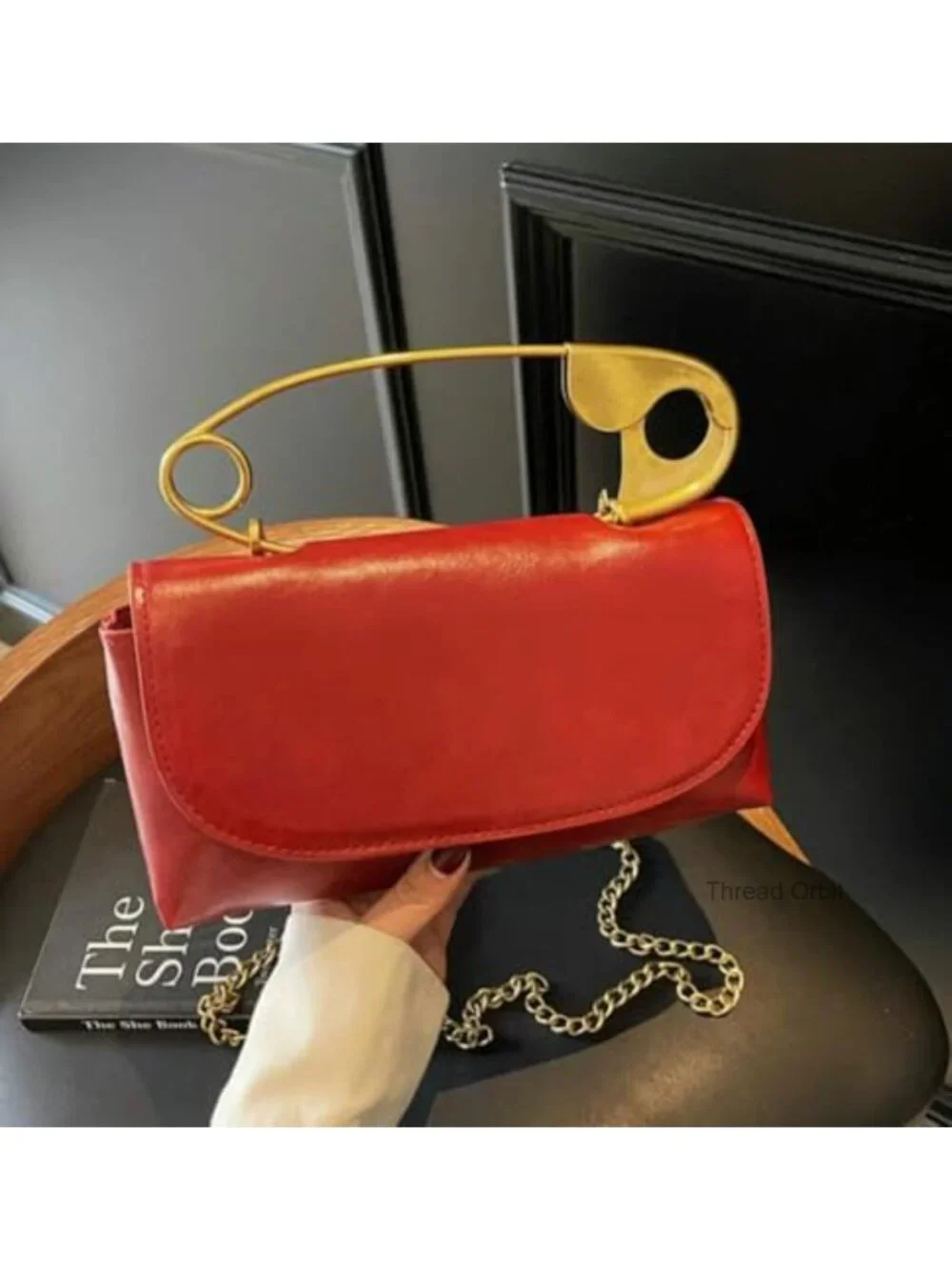 Faux Leather Paper Clip Top Handle Hobo Clutch Crossbody Shoulder Bag Purse